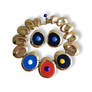 Vintage 80s Evil Eye Necklace and Earring Set
