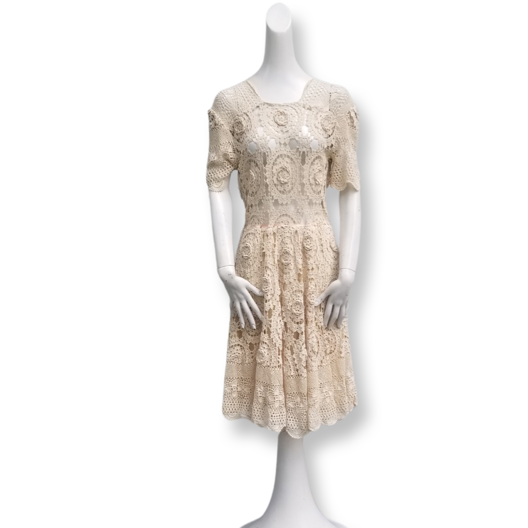 Vintage 60s Cream Crochet Dress
